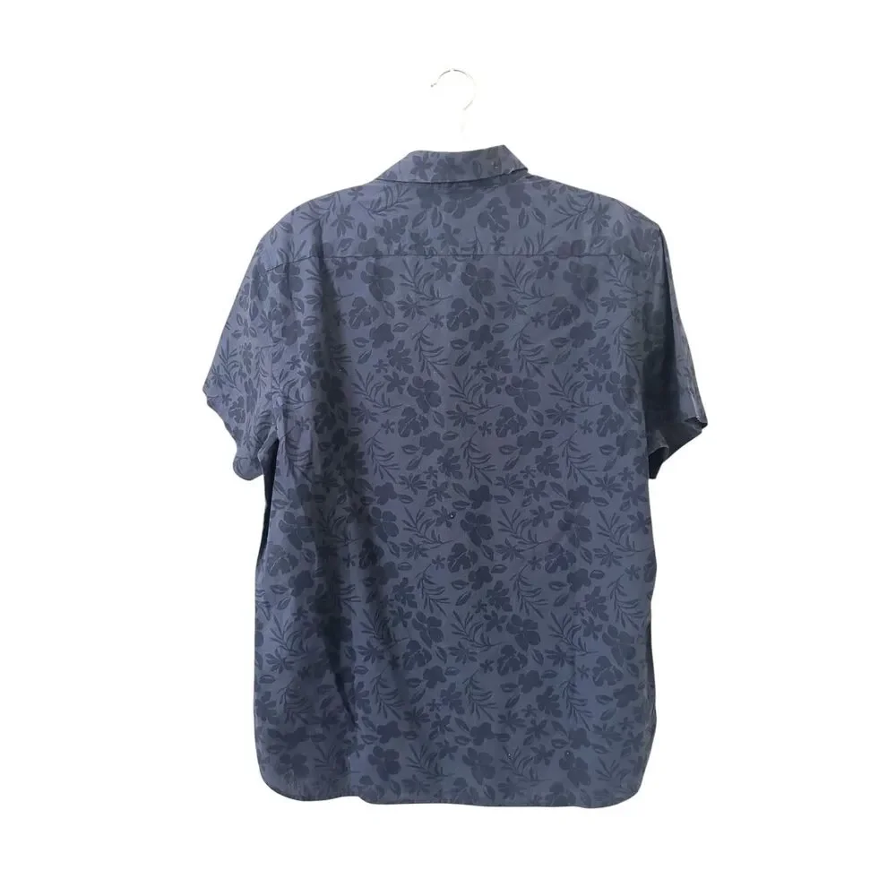 BANANA REPUBLIC Floral Short Sleeve Slim Button Down Blue Large